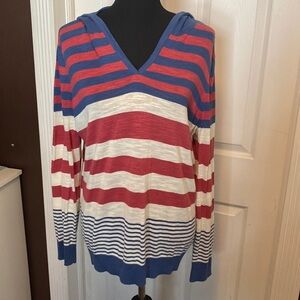 Chaps Women’s V-Neck Hooded Lightweight Sweater sz L